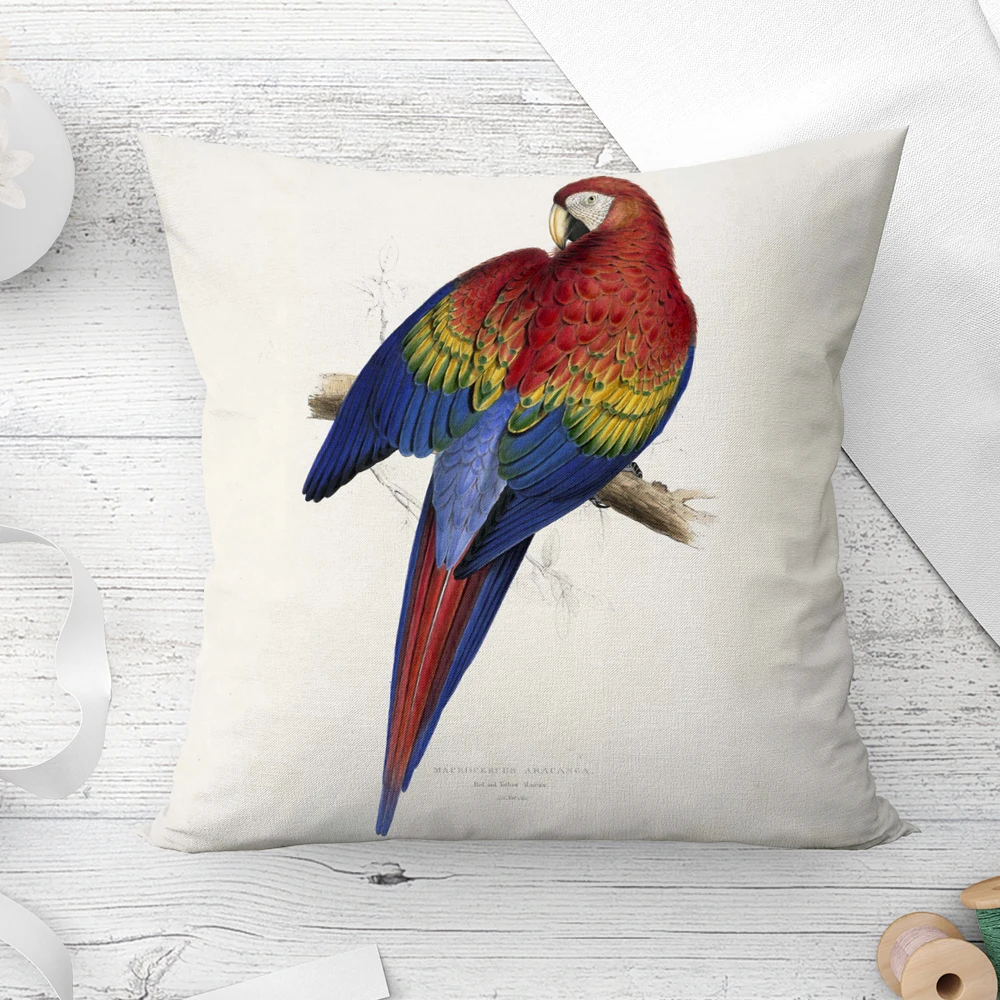 Watercolor Lovely Birds Parrot Cushion Cover Simple Painting Printed Pillow Covers Bird Flower Pillowcas