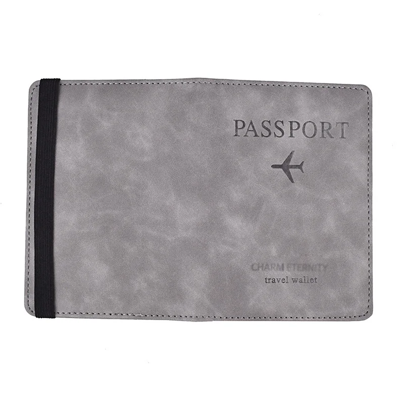 Elastic Band Leather Passport Cover RFID Blocking For Cards Travel Passport Holder Wallet Document Organizer Case Men Women