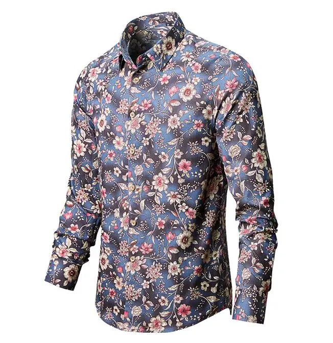 Mens Floral Shirts Vintage Printed Camisa Social Longs Sleeve Shirt 2025 Fashion Men Dress Camisa Social Masculina Streetwear