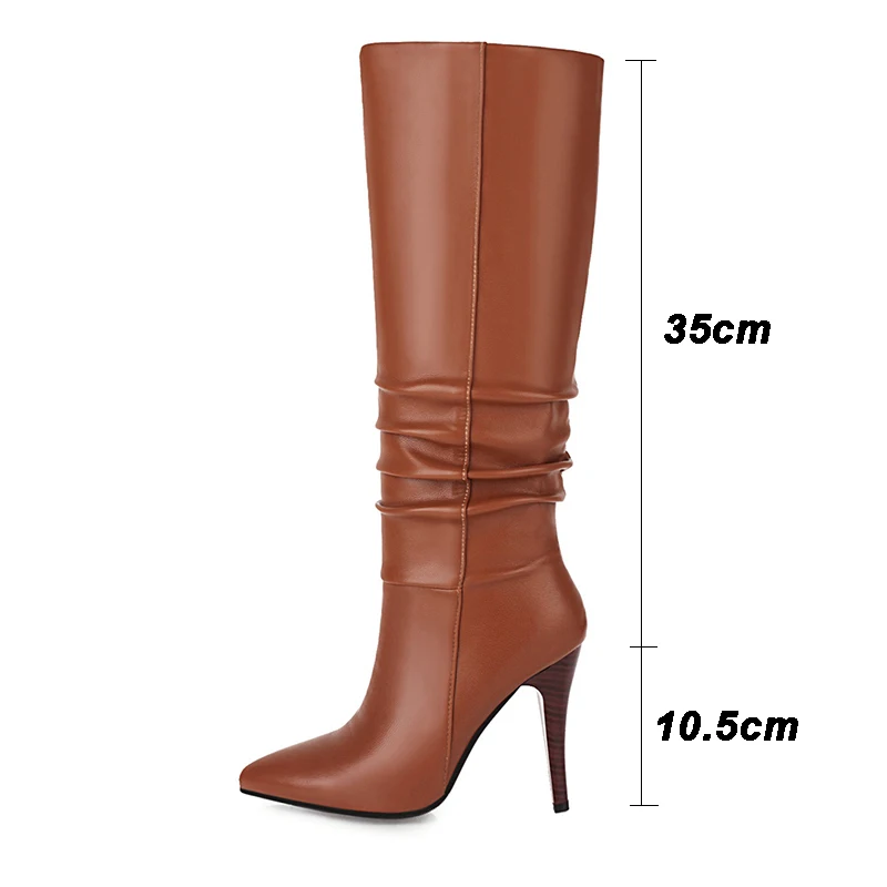 Kcenid Trendy Pleated Long Boots Woman Thin High Heels Pointed Toe Sexy Ladies Party Shoes Winter Boots Women Size 43