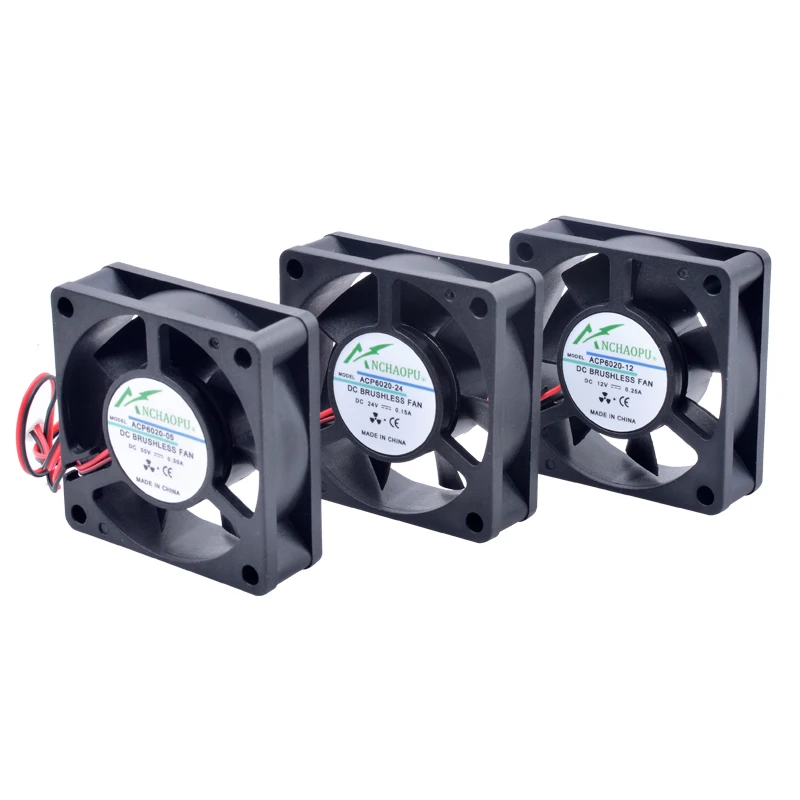 Ventilador de refrigeración ACP6020, 6cm, 60mm, 60x60x20mm, cc 5V, 12V, 24V, 2 pines, adecuado para chasis, fuente de alimentación, cargador, inversor