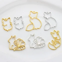 Zinc Alloy UV Resin Charms Hollow Cartoon Fox Animal Bezel Metal Frame Pendant Charms Bezel Setting Cabochon Setting