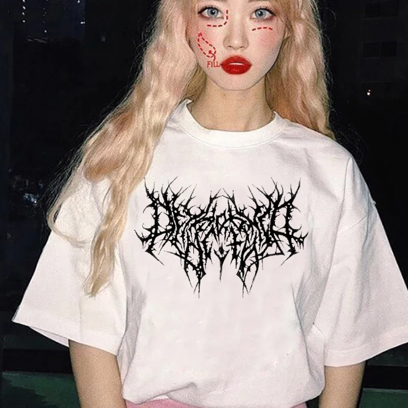 Women\'s Oversized Short Sleeve T-Shirt, Punk Black Graphic Tee, Kpop, Harajuku Streetwear, Female T Shirt, Hip Hop, Gothic, Dark