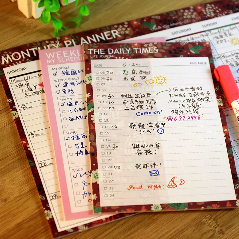 Bloc de notas de papelería coreana, planificador semanal de mes, Mini cuaderno para estudiante compañero de clase, pegatinas de regalo, plan de