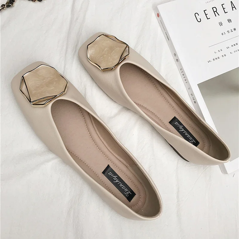 2021 Spring New Women Flats Summer Flat Bottom Casual Shoes Solid Color Lady Working Shoes 31 32 33 43 44 45 46 Big Size Apricot