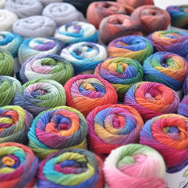 100% Wool Yarn Rainbow Color for Hand Knitting Crochet Plush Thickness Lanas Thread DIY Soft Scarf Shawl Sweater Free Shipping