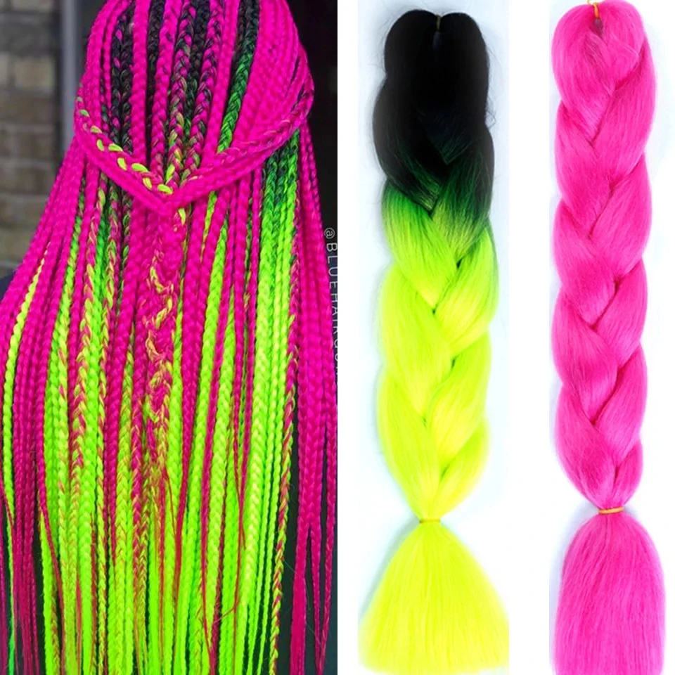 Extensiones de Cabello sintético con trenzas para mujer, pelo trenzado Jumbo afro a granel, amarillo, azul, rojo, rosa, Ombre, arcoíris, MUMUPI