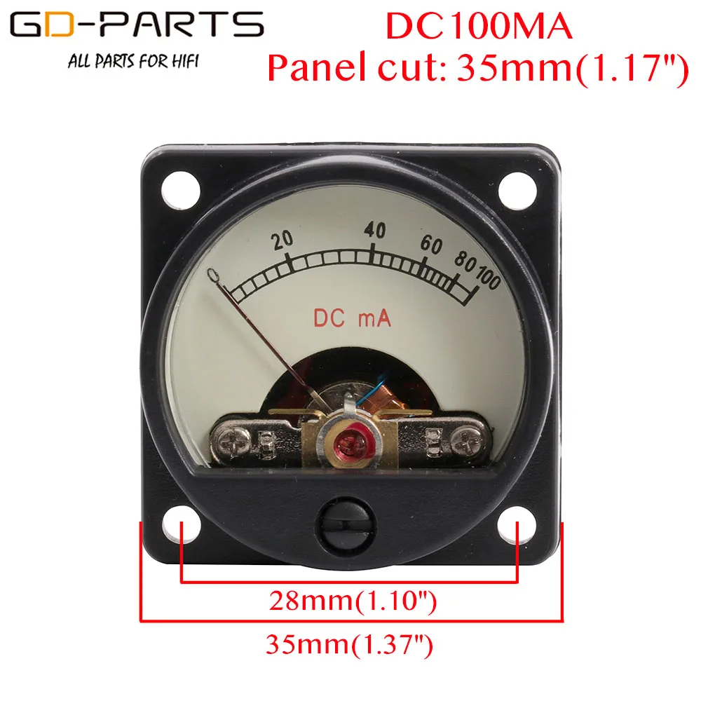 Medidor de Panel amperimétrico con luz trasera cálida de 12V, 35mm, DC100mA, DC200mA, 500UA, VU, Vintage, 300B, KT88, EL34, 211, 845, tubo AMP, DIY