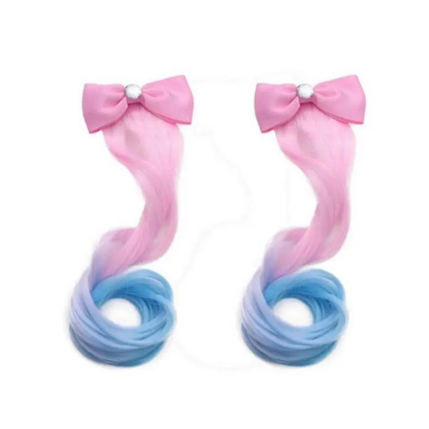 

2PCS Cute Hair Bows Princess Dress Up Clips Hair Braided Curly Wigs Clip Headdress Festival Halloween Party Hair Weave Bangs Hai