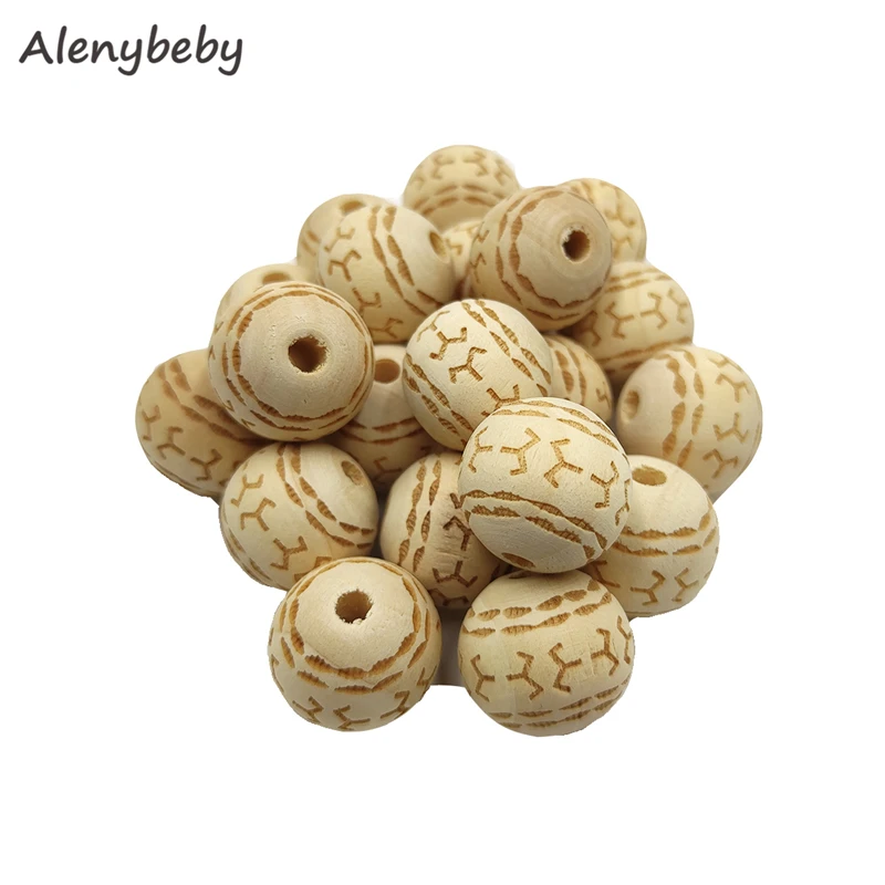 

Engraving Printing Wooden Round Beads Teether Loose Natural Wood Ball Jewelry Making Bracelet Necklace DIY Teething Accessories