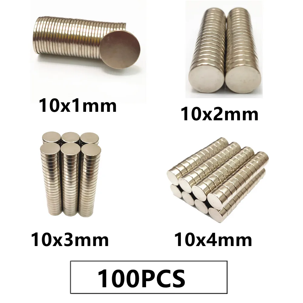 Lot de 100 aimants de disque NdFeB N35 10x1 10x2 10x3 10x4 10x1 10x2 10x3 10x4