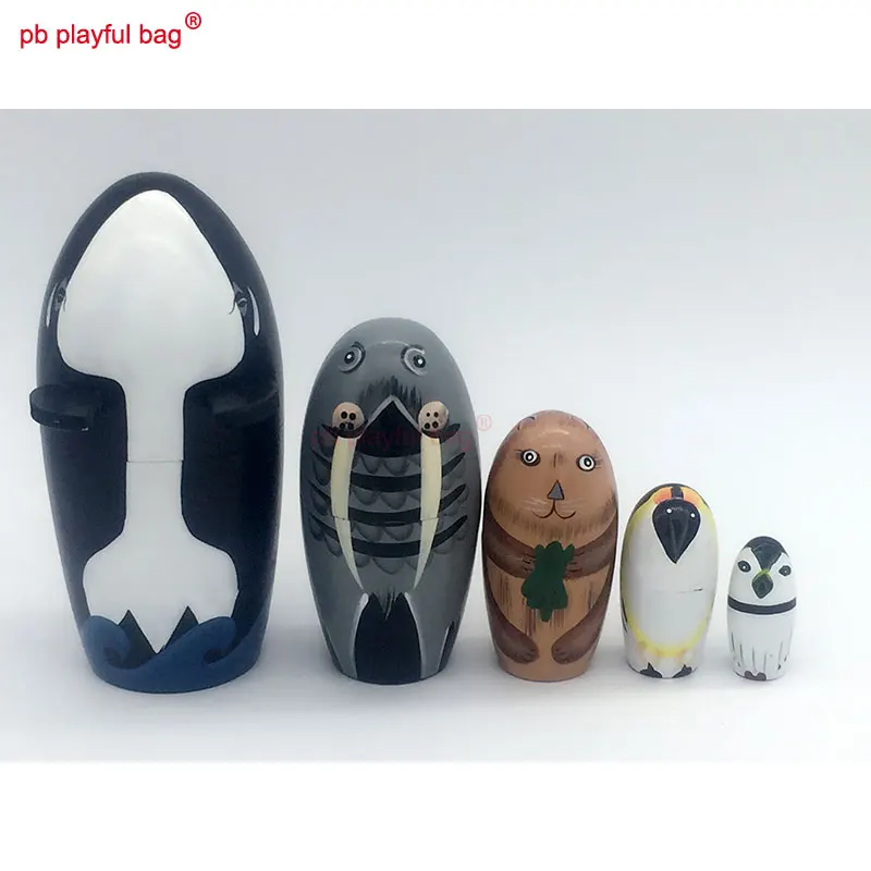 

PB Playful bag Five layer whale Russian dolls wooden toy set hand painted crafts interesting gift decorations HG15