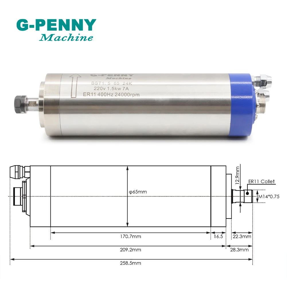 Water cooled spindle 1.5KW ER11 Spindle for CNC machine & 1.5kw HY Inverter/VFD & 65mm Aluminium Bracket  & 75W Water pump