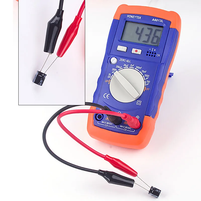 A6013L Meter Capacitance Tester 1999 Count LC With Set Of Probes Feelers 200pF-20mF Capacitor Meter Data HOLD With LCD Backlight