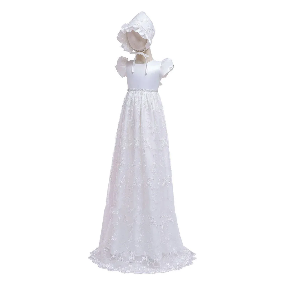 Laço branco princesa bebê primeira comunhão vestidos meninas vestido com faixas de fita crianças vestido longo da menina de flor