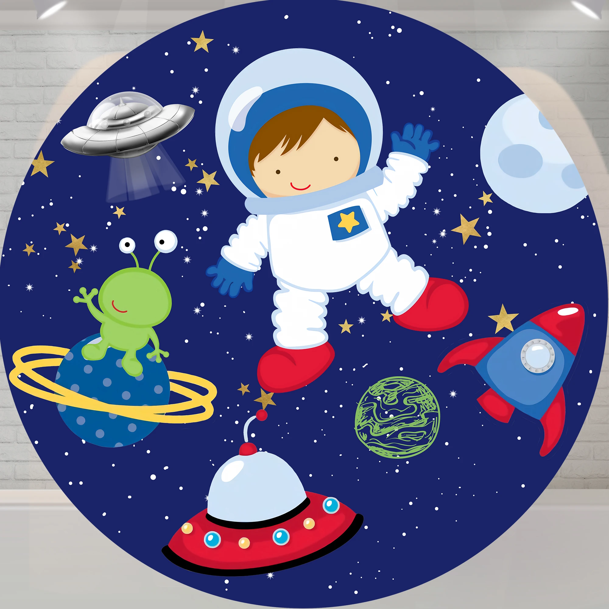 Space Astronaut Rocket Birthday Round Fabric Backdrop Banners Photography Newborn 1 year Background Boy Birthday Party Decor