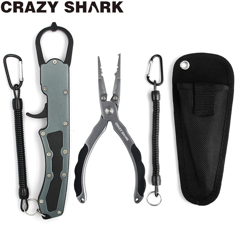 Crazy Shark Aluminum Fishing Pliers Fishing Grip Set Fishing Tackle Hook Recover Cutter Line Split Ring Fishing Tool