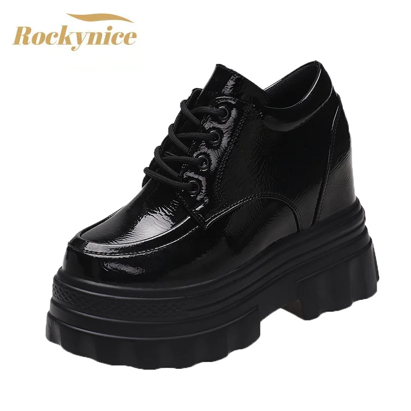 Harajuku Women Wedges Sport Shoes For Woman Increasing 11CM Chunky Dad Sneakers Ladies Breathable Platform Leather Casual Shoes