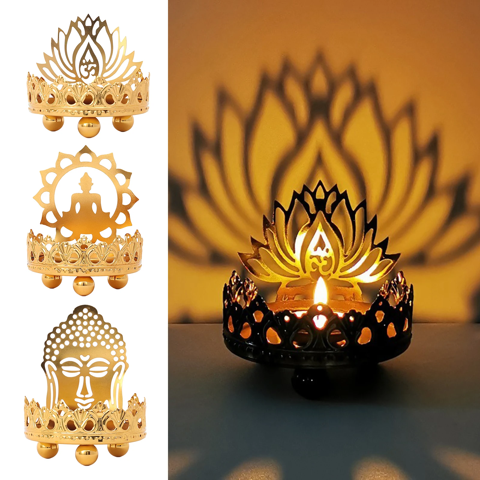 Retro oco esculpido tealight castiçal buda ghee suporte da lâmpada luz decoração de mesa ornamentos suprimentos budistas presente
