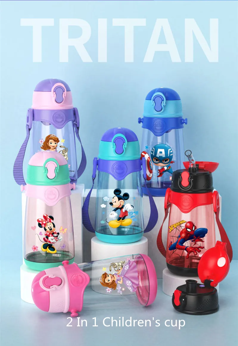 1pc Disney MICKEY MINNIE children Water bottle Marvel baby feeding cup with straw Leakproof BPA-Free Kids Outdoor Sports Bottle