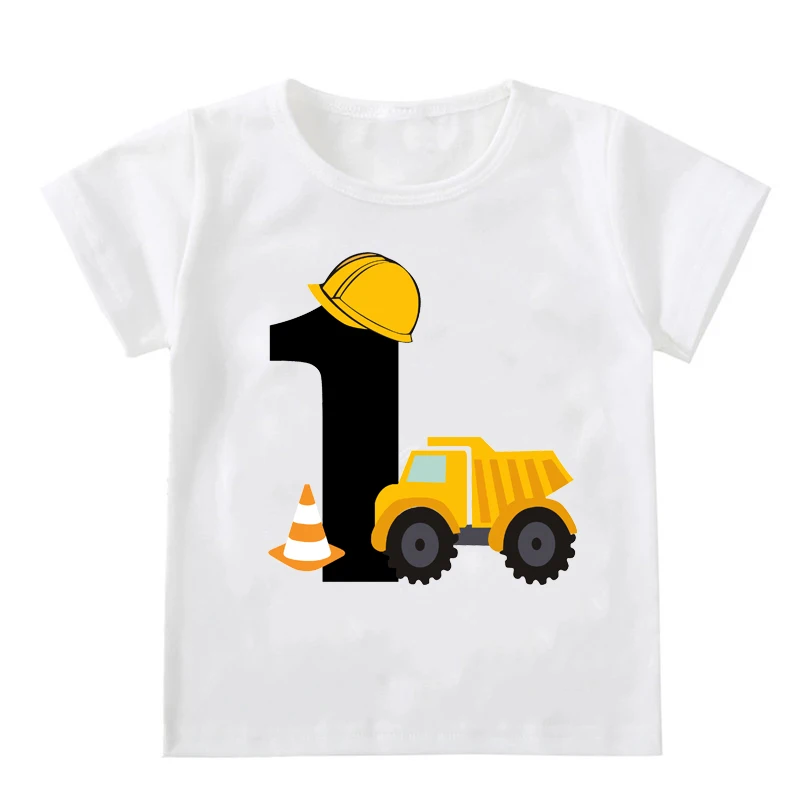 Kids Boys T-shirts Baby Short Sleeve Excavator Tops Children Fashion Tshirt 1 2 3 4 5 Years Boy Construction Birthday Shirts