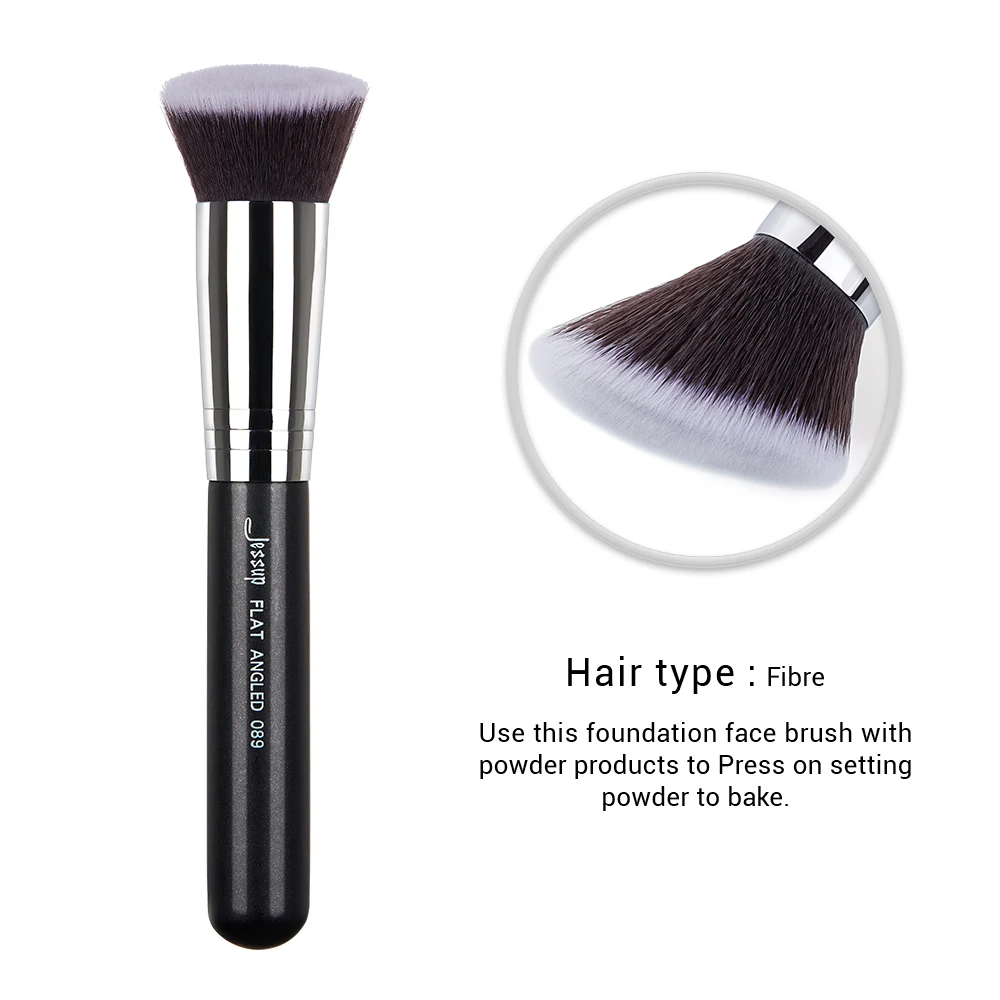 Jessup Single Makeup Brush FLAT ANGLED High Quality Black-Silver Professional Fiber Hair Face Brush Wholesale 1pcs 089