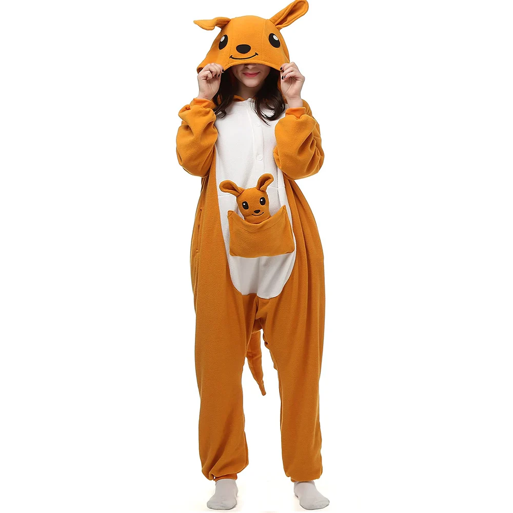 Men XXL Kangaroo Cartoon Pijamas Onesie Adult Women Girl Sleepwear One-Piece Anime Pajama Winter Flannel Outfit Raccoon Kigurum