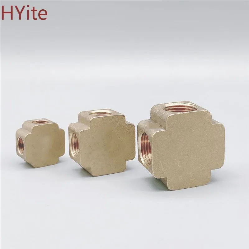 

square script 4 Ways Brass Pipe fittings Equal Female Connector 1/8" 1/4" 3/8" BSP Thread For Grease System hydraulic system X