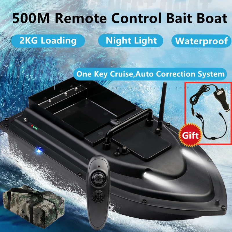 One Key Cruise 500M Remote Control Fishing Bait Boat 7-8 Wave Resistance 2.4G 2KG Load 3H LED Night Lights RC Nest Boat finder