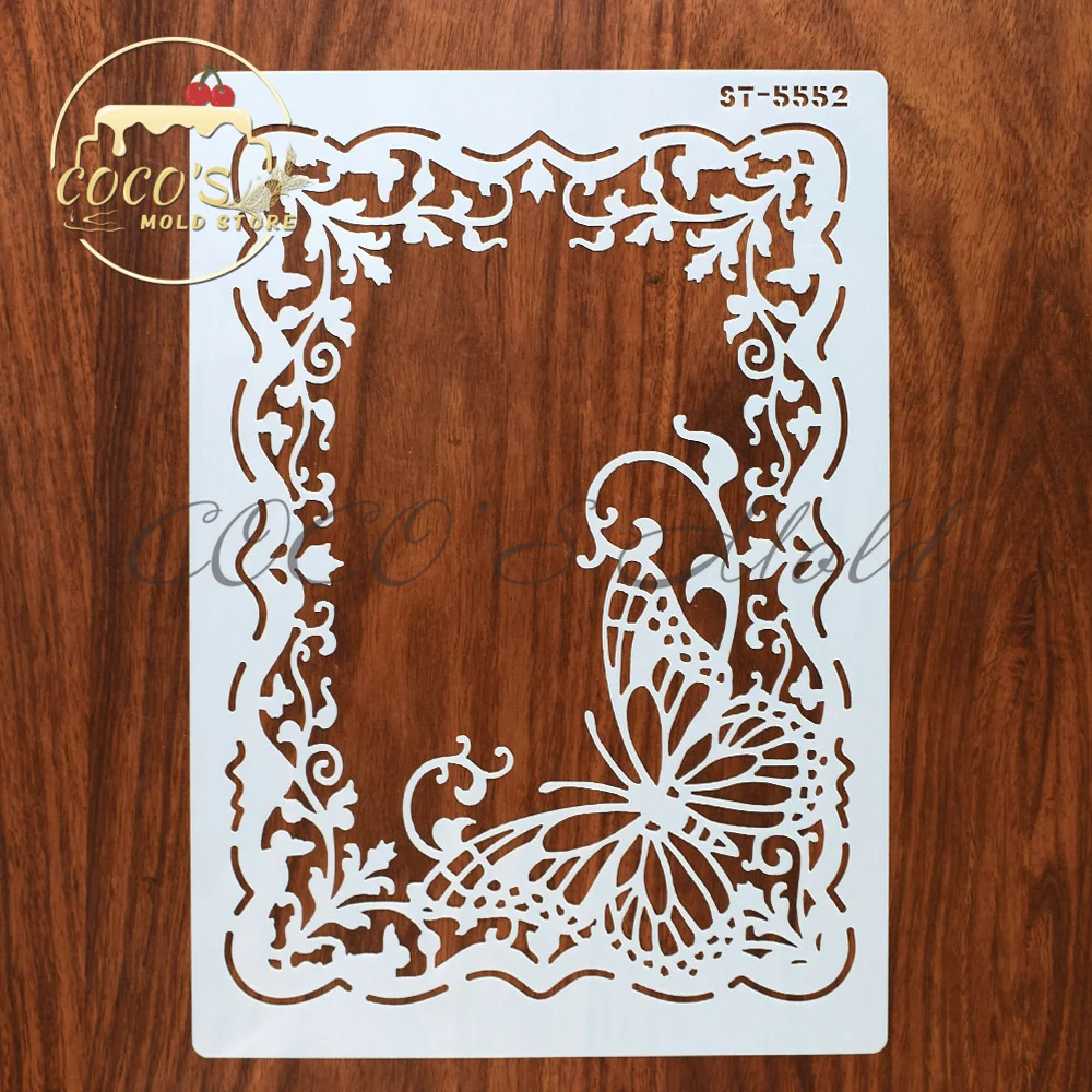 4 Styles A4 Size Flower/Butterfly Design DIY Plastic Scrapbooking Painting Templates Kitchen Cake Stencils Cake Decorating Tools