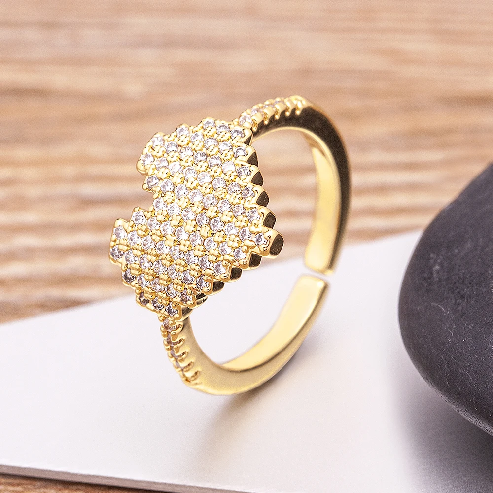 Nidin Fashion Summer Beach Vacation Zircon Ring For Women Girls Finger Heart Open Ring Adjustable Party Jewelry Gifts Wholesale