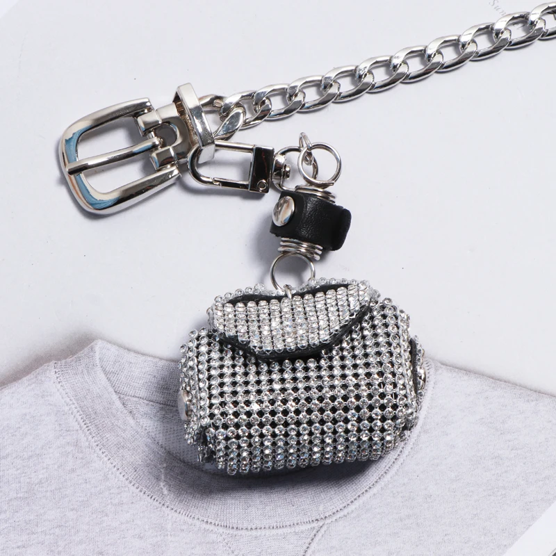 Women Waist Pack Mini Chain Belt Bag Silver Pin Buckle Strap Belt Female Diamond Inlaid Shoulder Fanny pack Hip Bum Bag