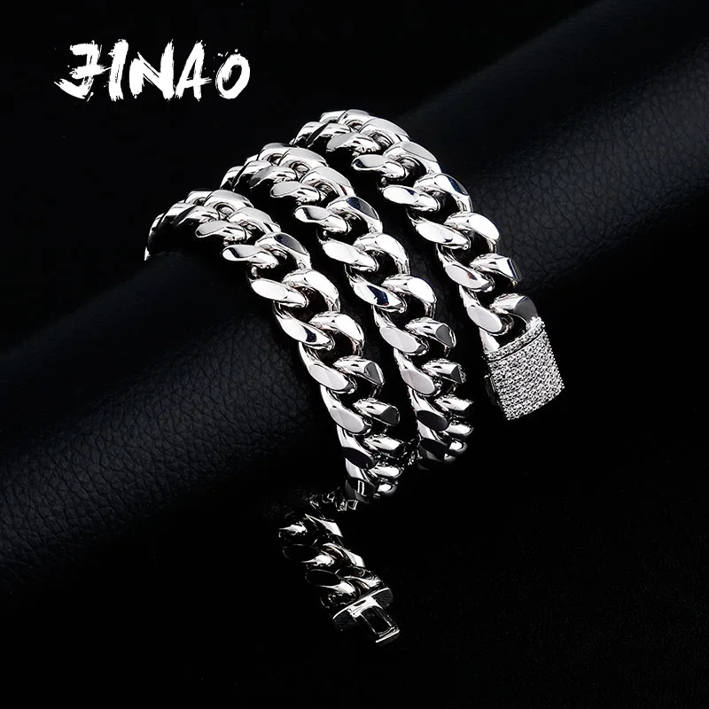 JINAO 10&12MM High Quality Smooth Necklace Hip Hop Miami Iced Out Cuba Chain with Cubic Zirconia Jewelry For Gift Men and Women