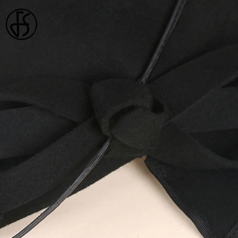 FS 100% Wool Black Hat Church Elegant Ladies Formal Vintage Felt Fedoras Wedding Fascinators Hats For Women Pillbox Female Cap