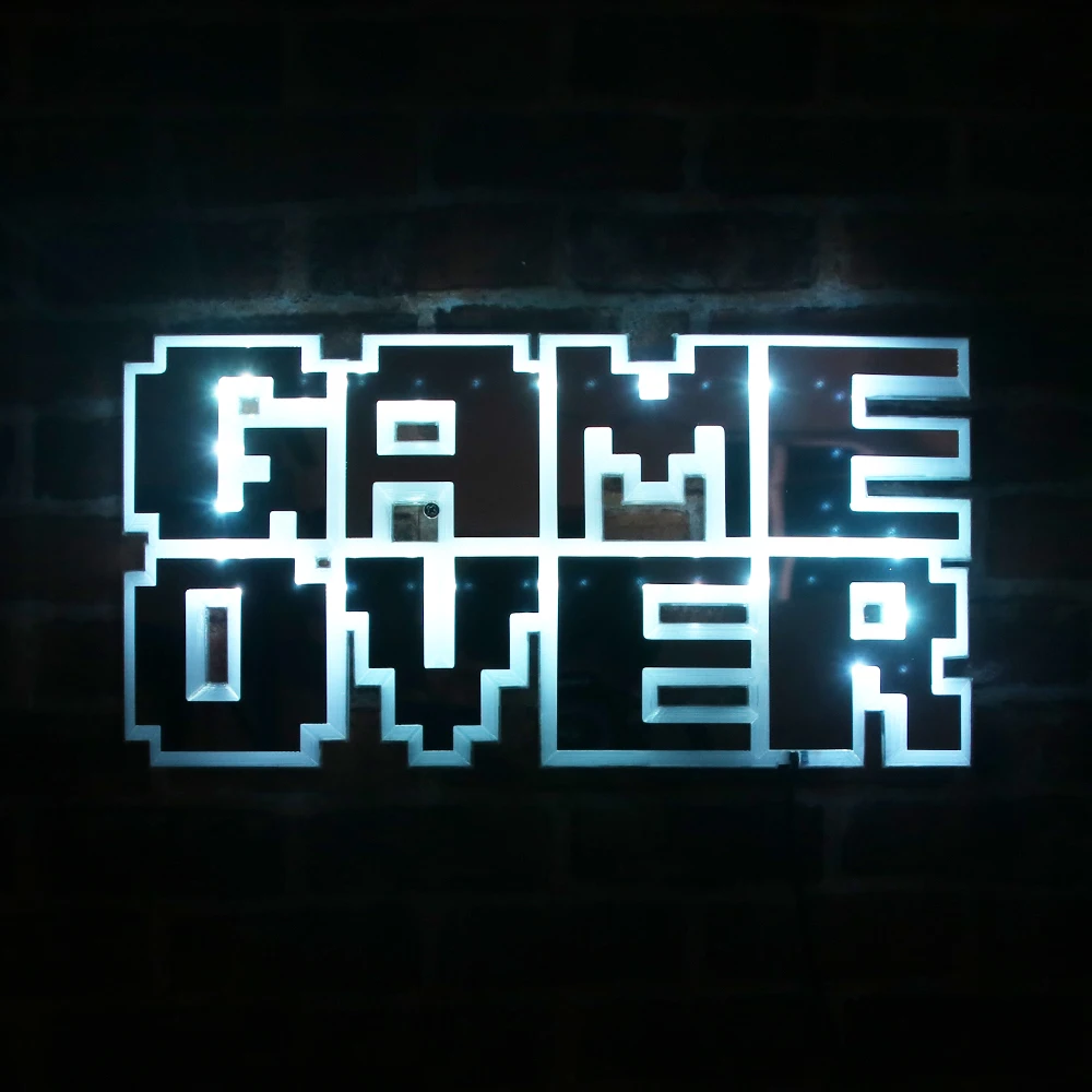 8-Bit Pixel Game Over LED Light Sign Wall Mirror Video Game Party Lighting Decor Man Cave Bar Gaming Party Supplies Gamers Gift