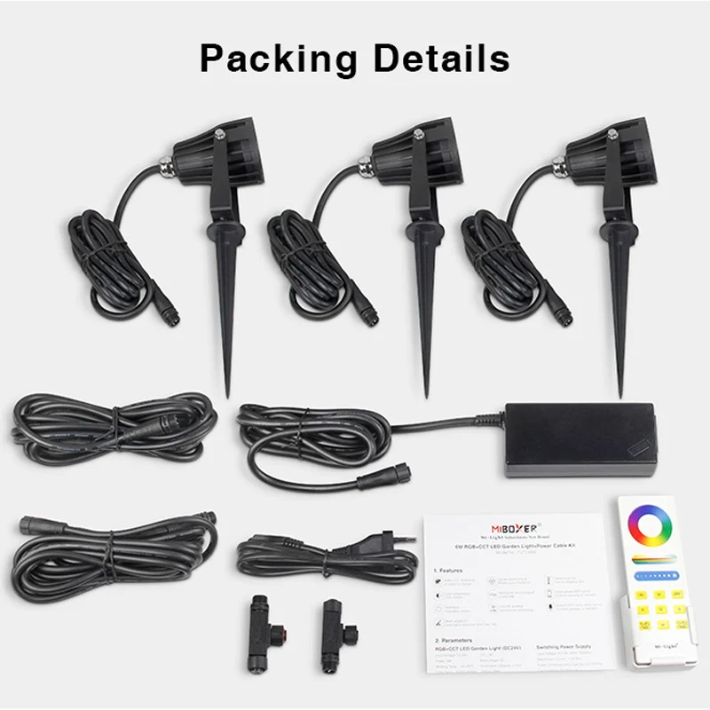 New Arrive 6W RGB+CCT LED Garden Light+Power+Cable+2.4GHz Wireless Remote Control;3pcs IP66 DC24V Outdoor Lamp Set Series Kit