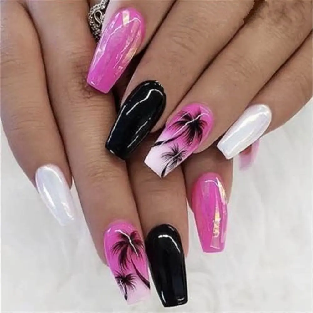 4 Pcs Tropical style 3D Nail Decor Manicure Water Transfer Paper Palm Pattern Nail Stickers Coconut Tree