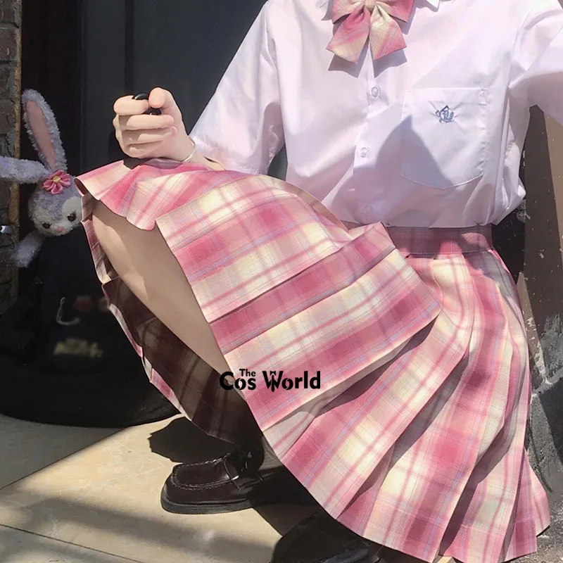 [God of Love] Girl's Summer High Waist Pleated Skirts Plaid Skirts Women Dress For JK School Uniform Students Cloths