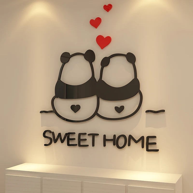 Cute Panda Acrylic 3d Wall Sticker For Kids Room Decoration 4 Sizes Stickers For Door,window,tv Background Home Stickers Muraux