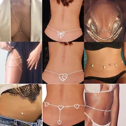 Sexy Rhinestone butterfly heart Belly Chain Fashion Bikini Waist Link Necklaces Body Jewelry Women Summer Accessories
