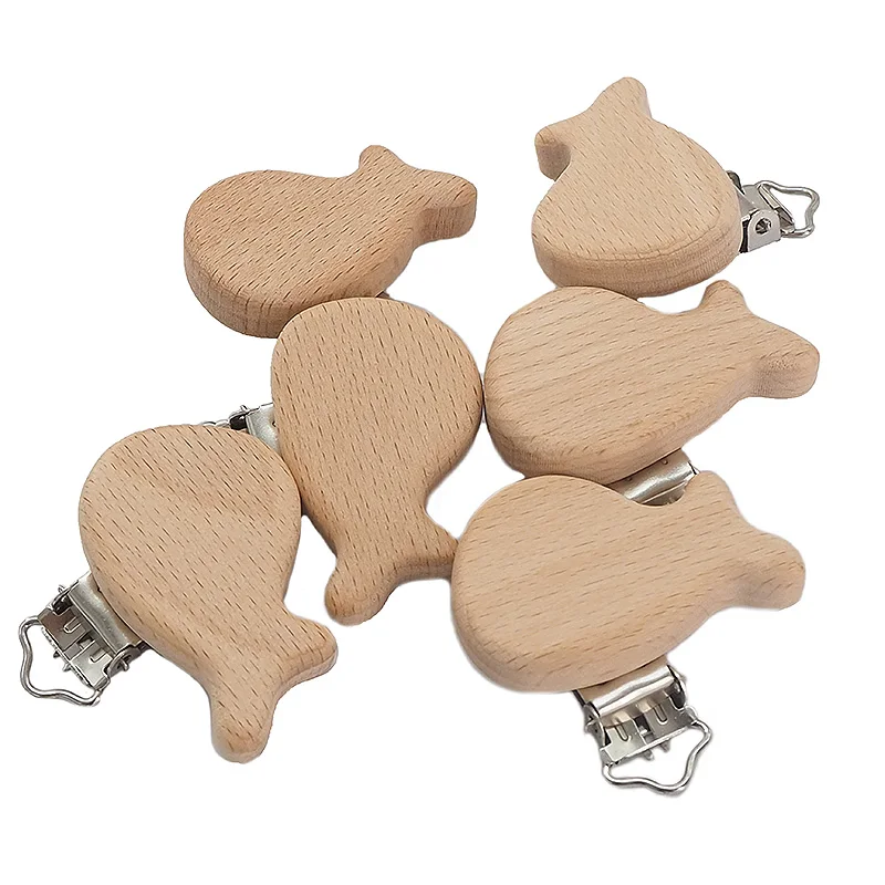 Chenkai 50PCS Wooden Whale Pacifier Clips DIY Organic Eco-friendly Nature Baby Pacifier Rattle Teething Grasping Sensory Toy