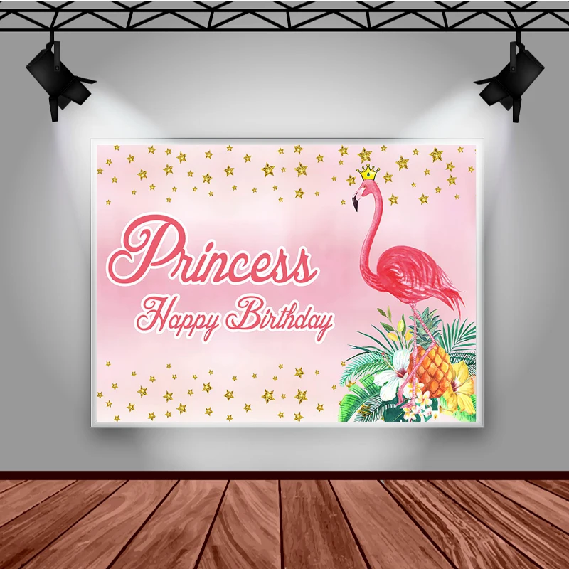 Happy Birthday Photography Background Pink Flamingo Stars Decoration Props Child Portrait Baby Shower Photo Backdrop Studio
