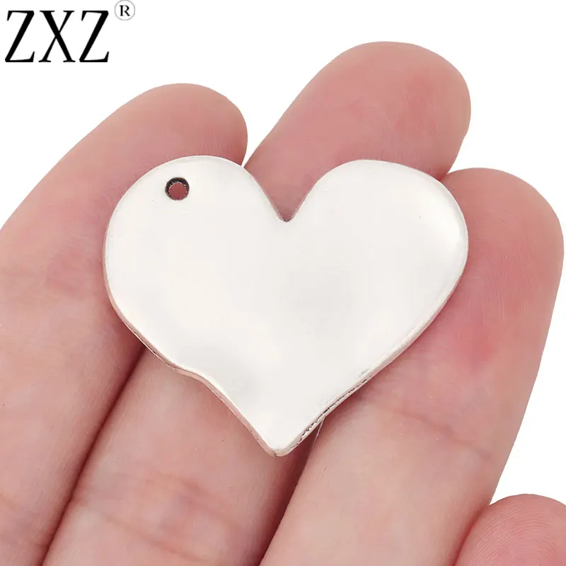 ZXZ 5pcs Tibetan Silver Large Heart Charms Pendants for Necklace Jewelry Making Accessories 33x28mm