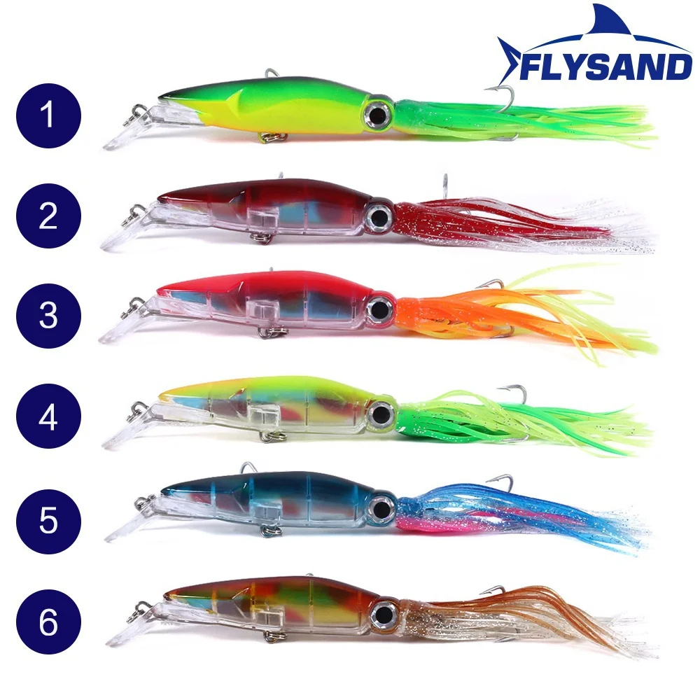 FLYSAND-Señuelos de Pesca duros de calamar de simulación grande, cebo de pulpo Swimbait realista con 2 anzuelos triples, accesorio de pesca