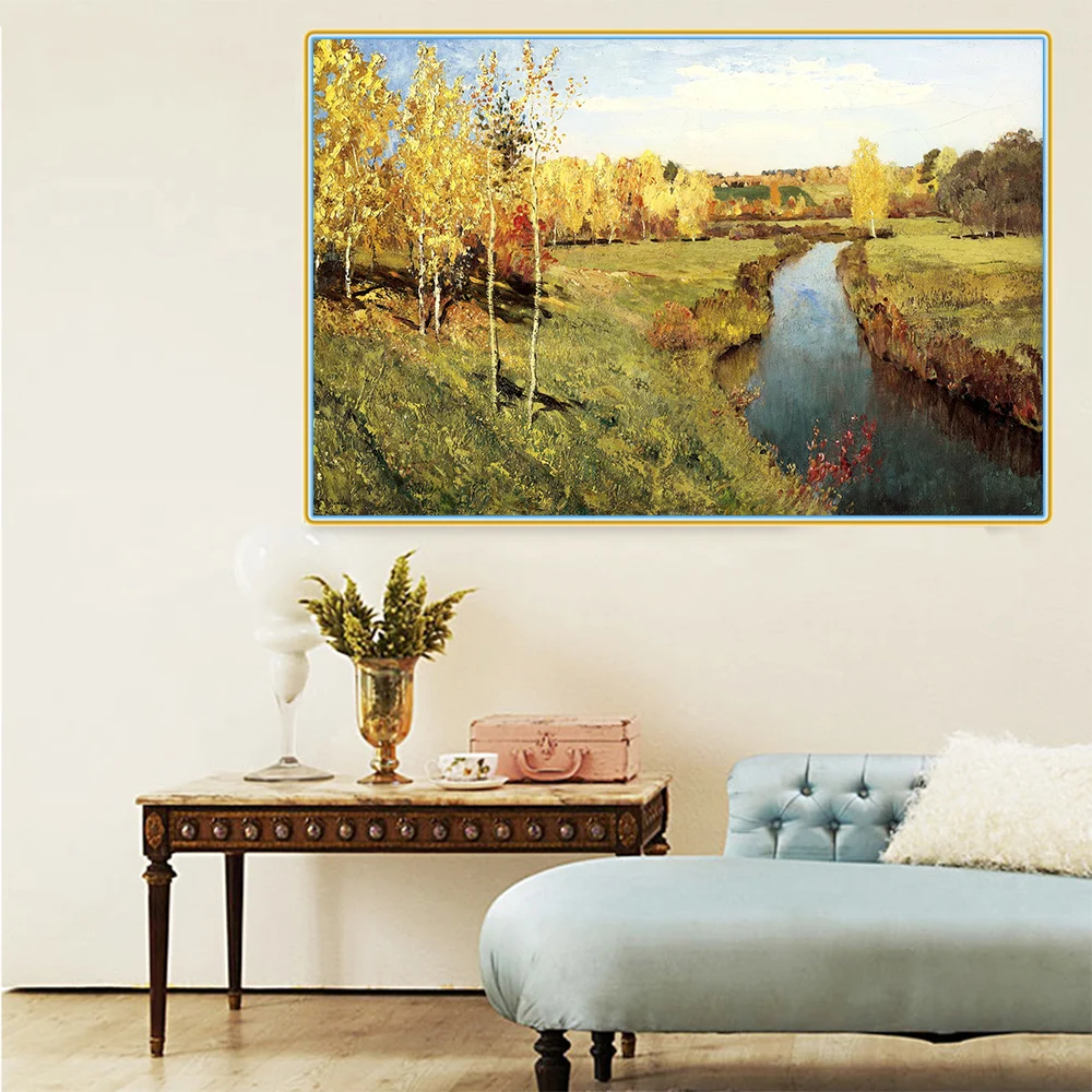Levitan Isaak Iliich《Golden Autumn》Canvas Oil Painting Art Poster Picture Modern Wall Decor Home Living room Decoration
