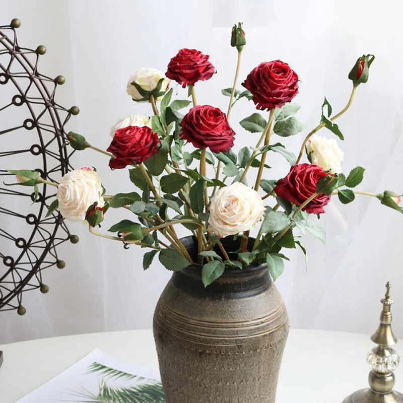 

2Heads Artificial Flower Silk Tea Rose 60cm Baked Skill Fake Plant Home Garden Party Decoration Accessories Christmas Valentine
