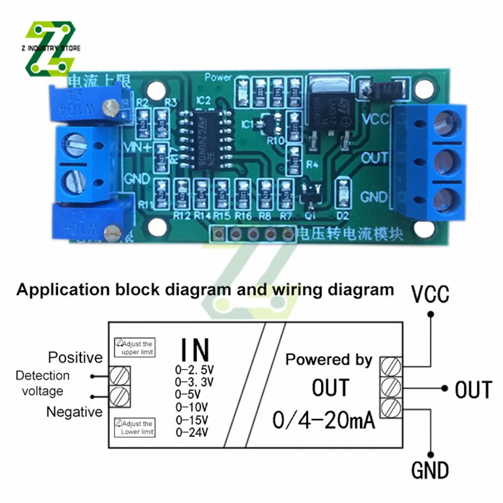 0-24V To 4-20mA Voltage To Current Module Current Transmitter Linear Conversion Signal Converter Adjustable Isolated Board