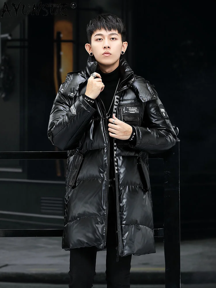 Jacket Winter Men Genuine Cowhide Leather Down Jackets Men's Hooded Parka Motorcycle Coat Chaquetas Hombre LXR1011