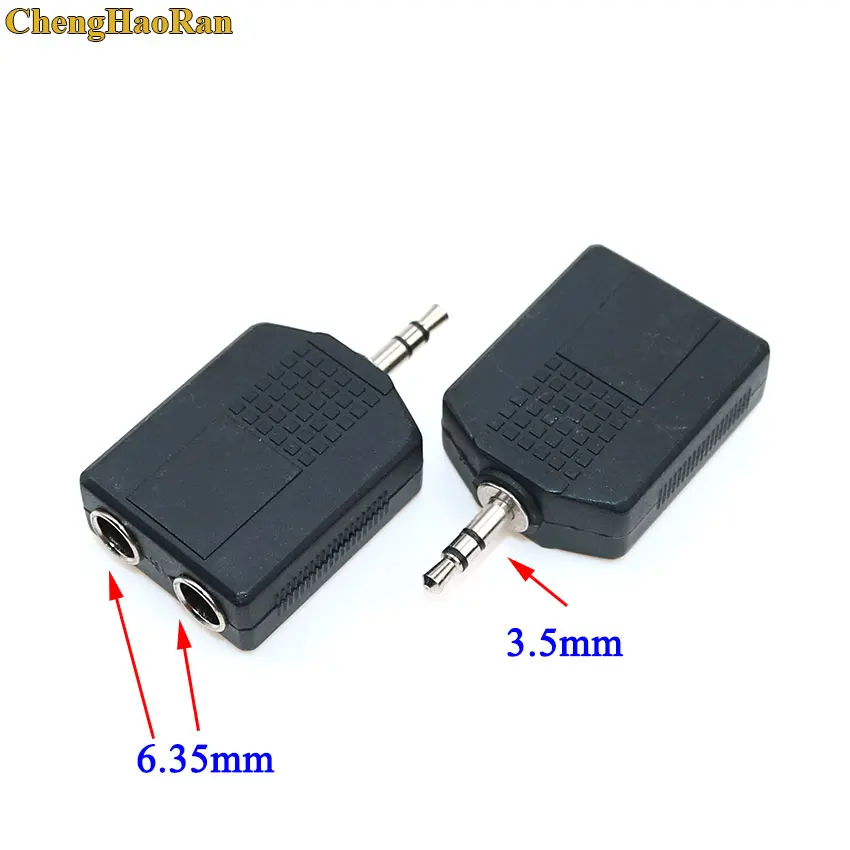 3pole 3.5mm Audio Jack Connector mono Turn Double 6.35 Female Adapter Jack 3.5mm Male to 6.5 Two Female Connector Plug