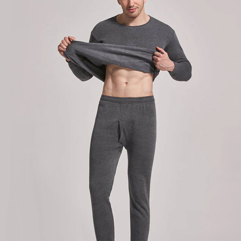 Men\'S Winter Plus Velvet Thermal Underwear Suit Sports Windproof Thickened Thermal Underwear Ski Underwear Suit Jacket + Pants